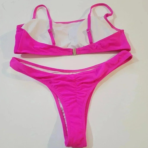 Summer Mae Women's Thong Bikini Swimsuit Adjustable Straps Pink Size L - Picture 2 of 5